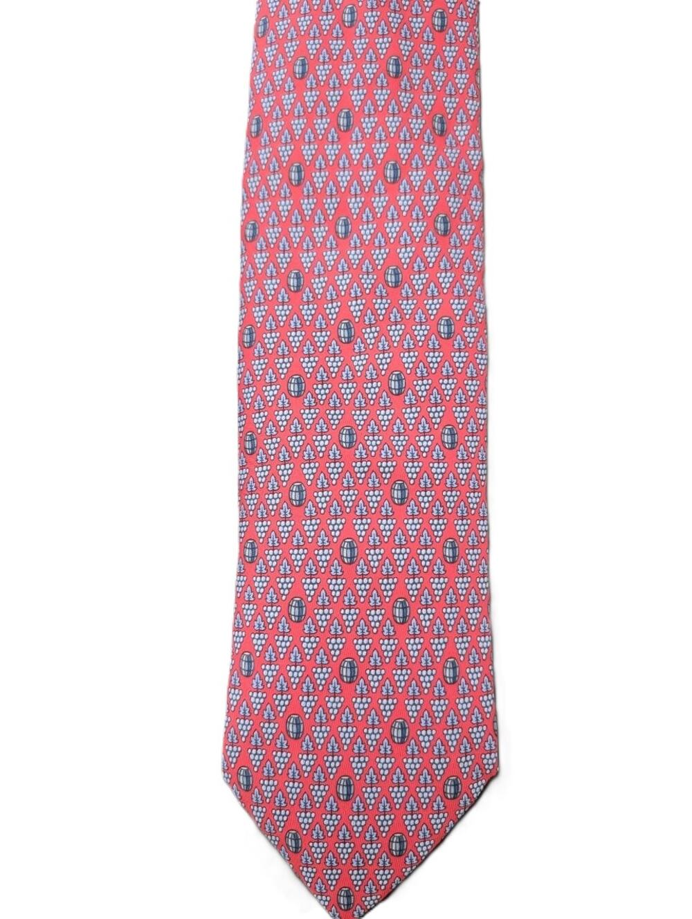 Vintage Hermès 100% Silk Men's Red Tie With Blue Barrels, Trees & Leaves